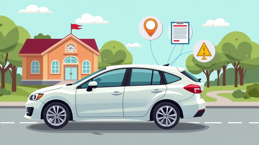 Illustration of a car, traffic signs, and insurance papers to represent teen auto insurance options